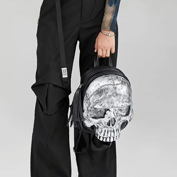 3D Embossed Skull Backpack - Women's Fashion Punk Street-Style Shoulder Bag - Picture 4 of 7
